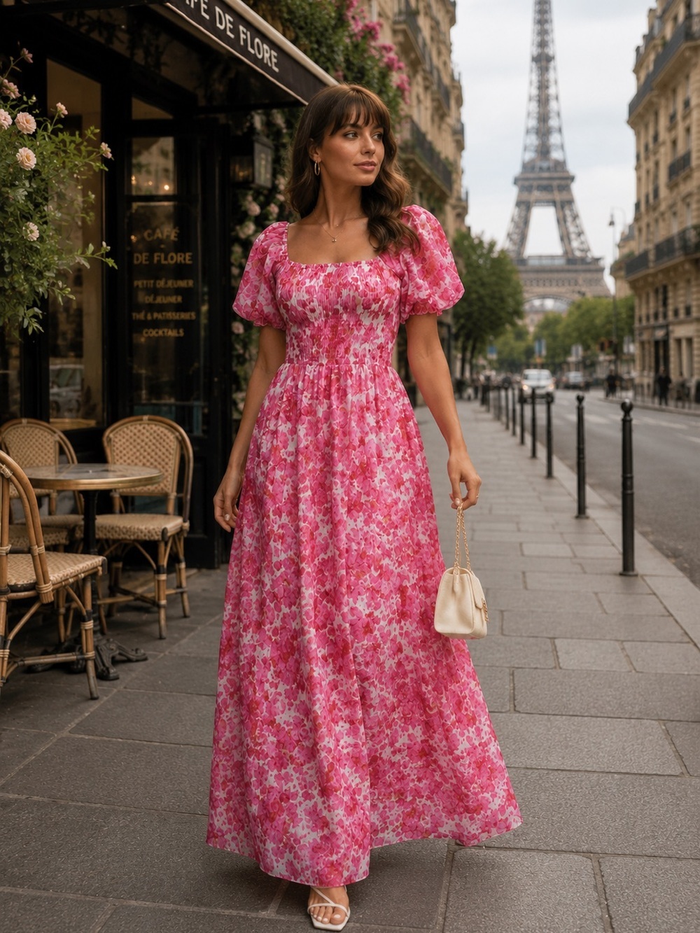 Smocked Square-Neck Pink Floral Maxi Dress NWT Small - Picture 1 of 2